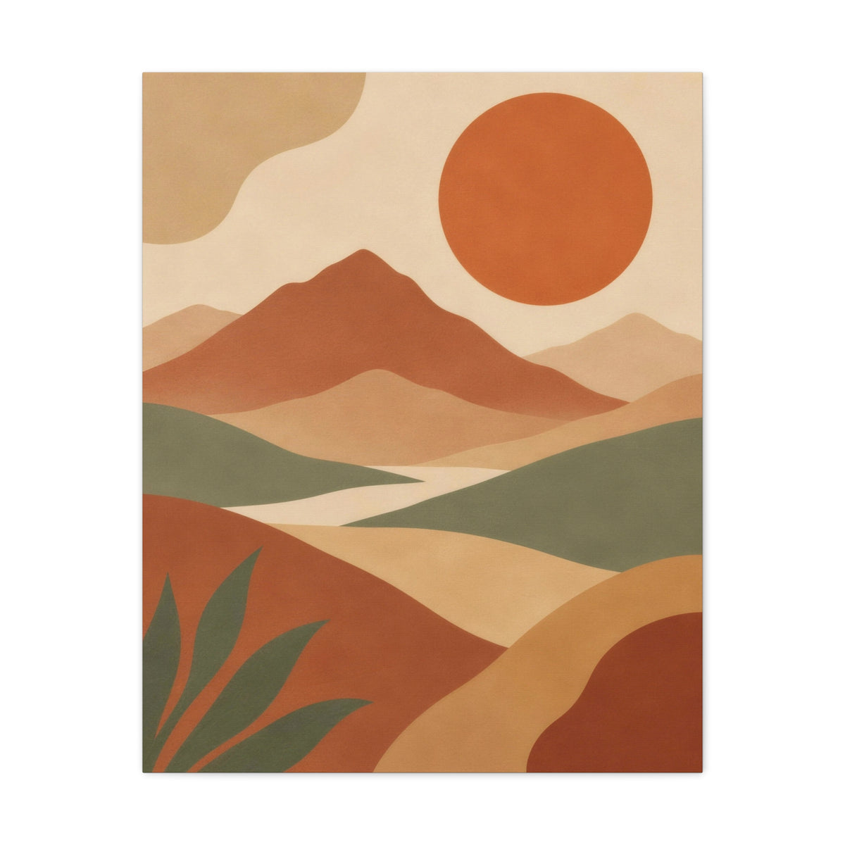 Boho Mountain Sun Canvas Wall Art - Mid-Century Terracotta Landscape Print