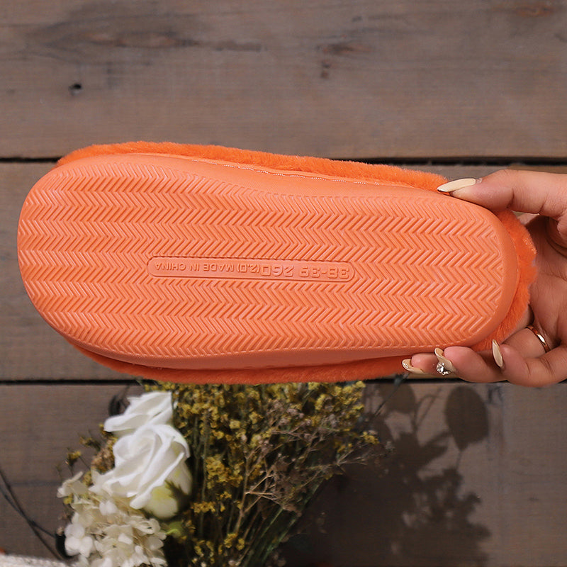 Non-slip sole of pumpkin plush slippers