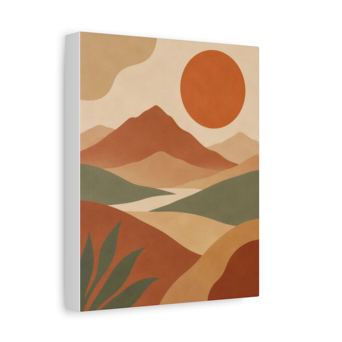 Boho Mountain Sun Canvas Wall Art - Mid-Century Terracotta Landscape Print