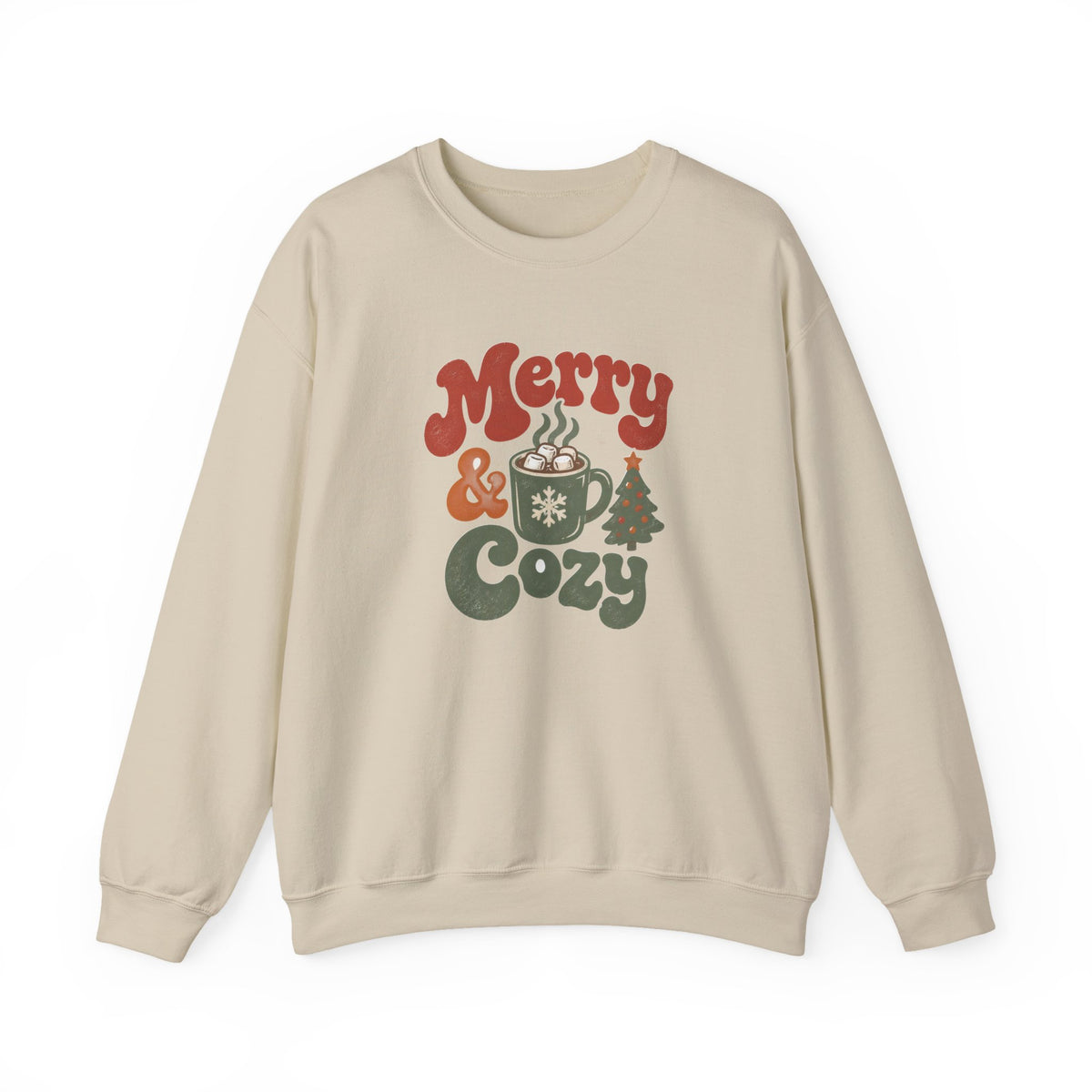 Merry & Cozy Christmas Sweatshirt - Retro Hot Cocoa Holiday Crewneck