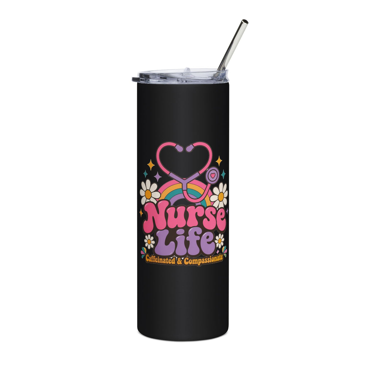 Nurse Life Stainless Steel Tumbler 20oz with Straw | Retro Groovy Nurse Gift