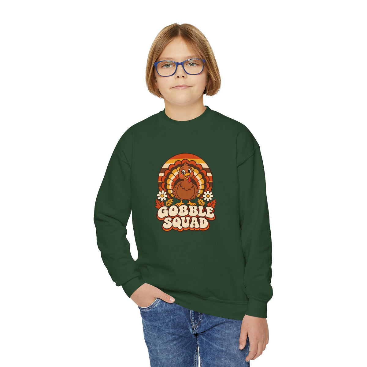 Gobble Squad Kids Thanksgiving Sweatshirt | Retro Turkey Youth Crewneck | Matching Family