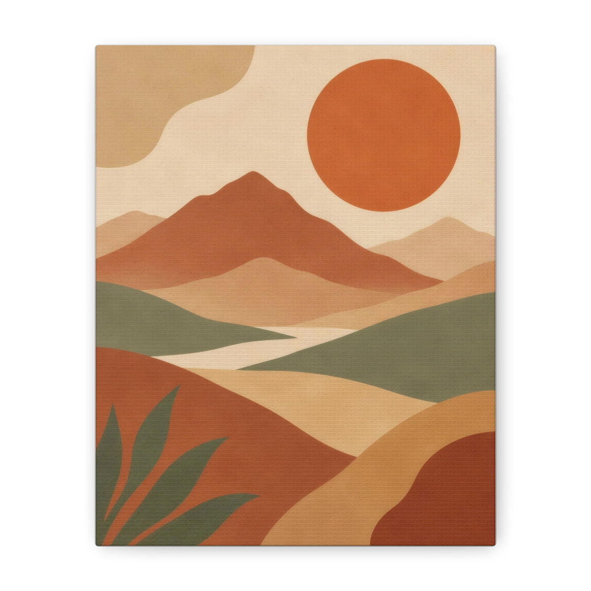 Boho Mountain Sun Canvas Wall Art - Mid-Century Terracotta Landscape Print