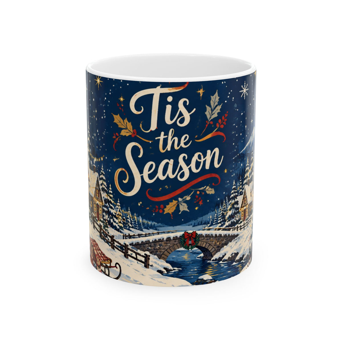 Tis the Season Christmas Mug - Snowy Winter Village 11oz Coffee Mug