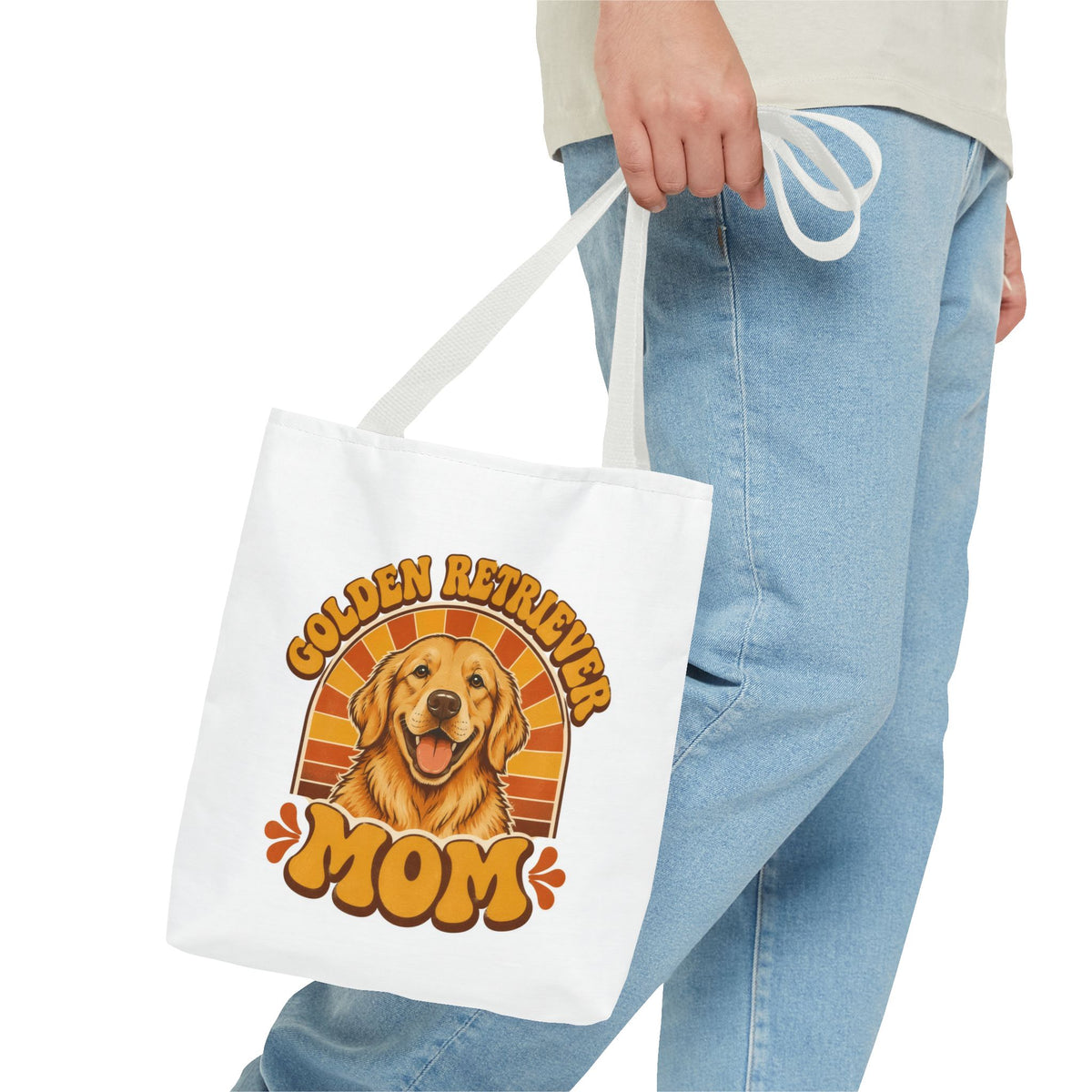 Golden Retriever Mom Tote Bag - Retro Sunset Dog Mom Bag