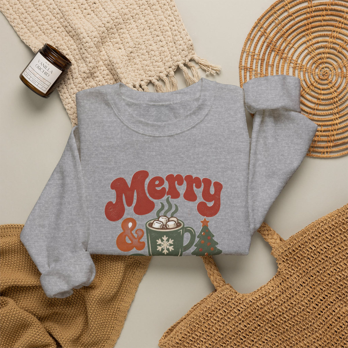 Merry & Cozy Christmas Sweatshirt - Retro Hot Cocoa Holiday Crewneck