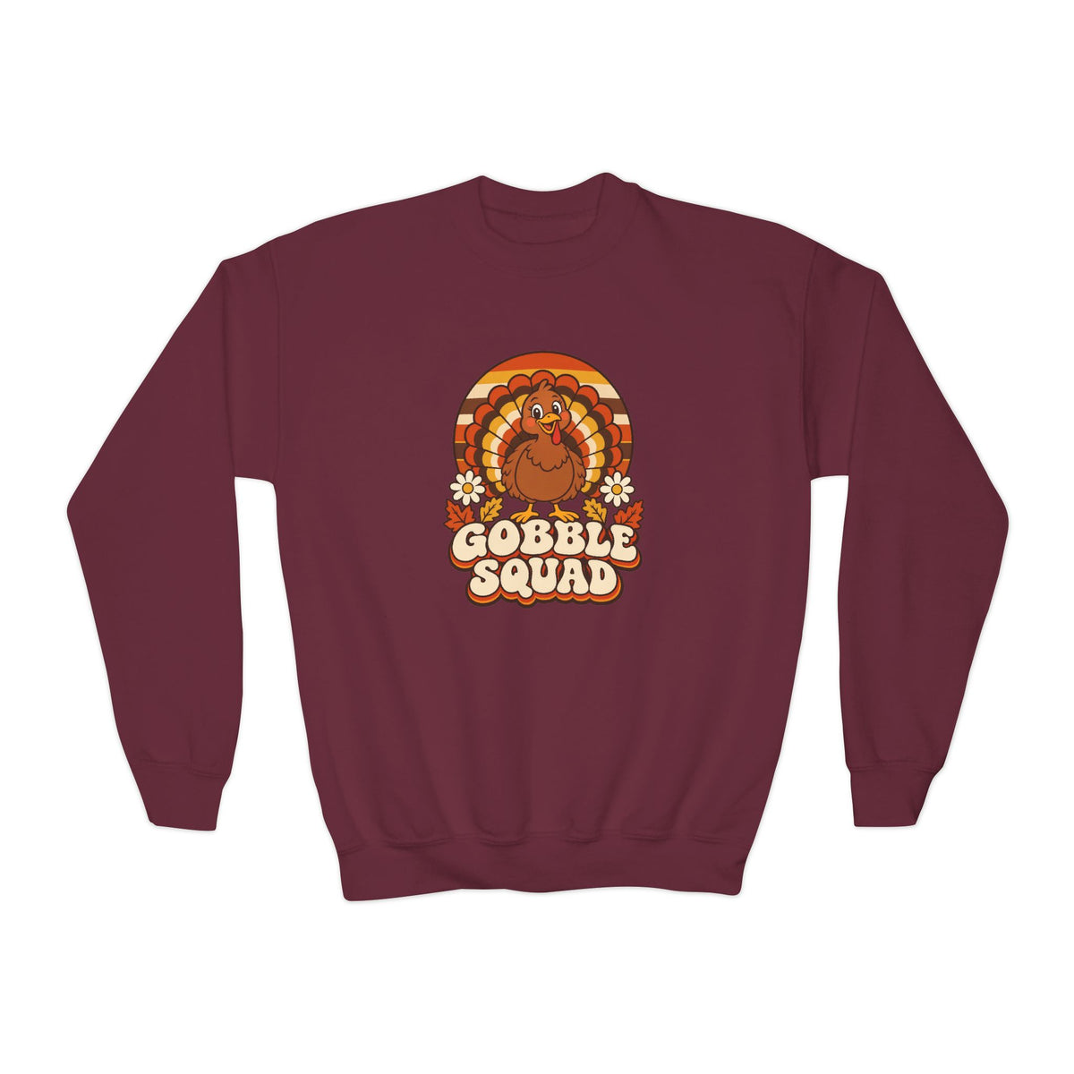 Gobble Squad Kids Thanksgiving Sweatshirt | Retro Turkey Youth Crewneck | Matching Family