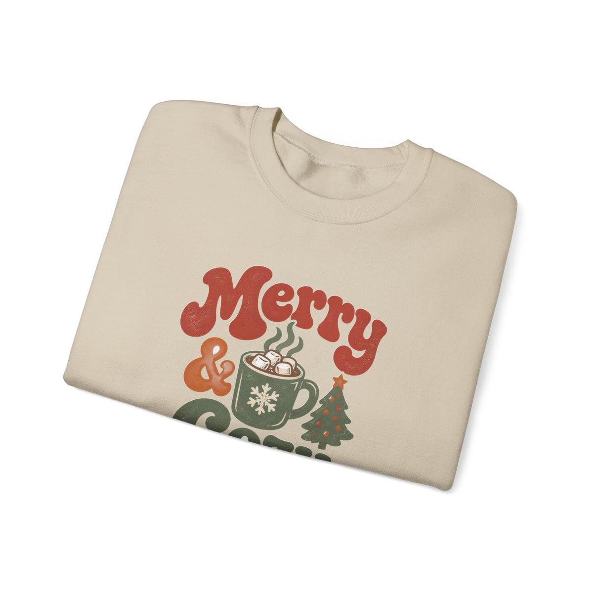 Merry & Cozy Christmas Sweatshirt - Retro Hot Cocoa Holiday Crewneck