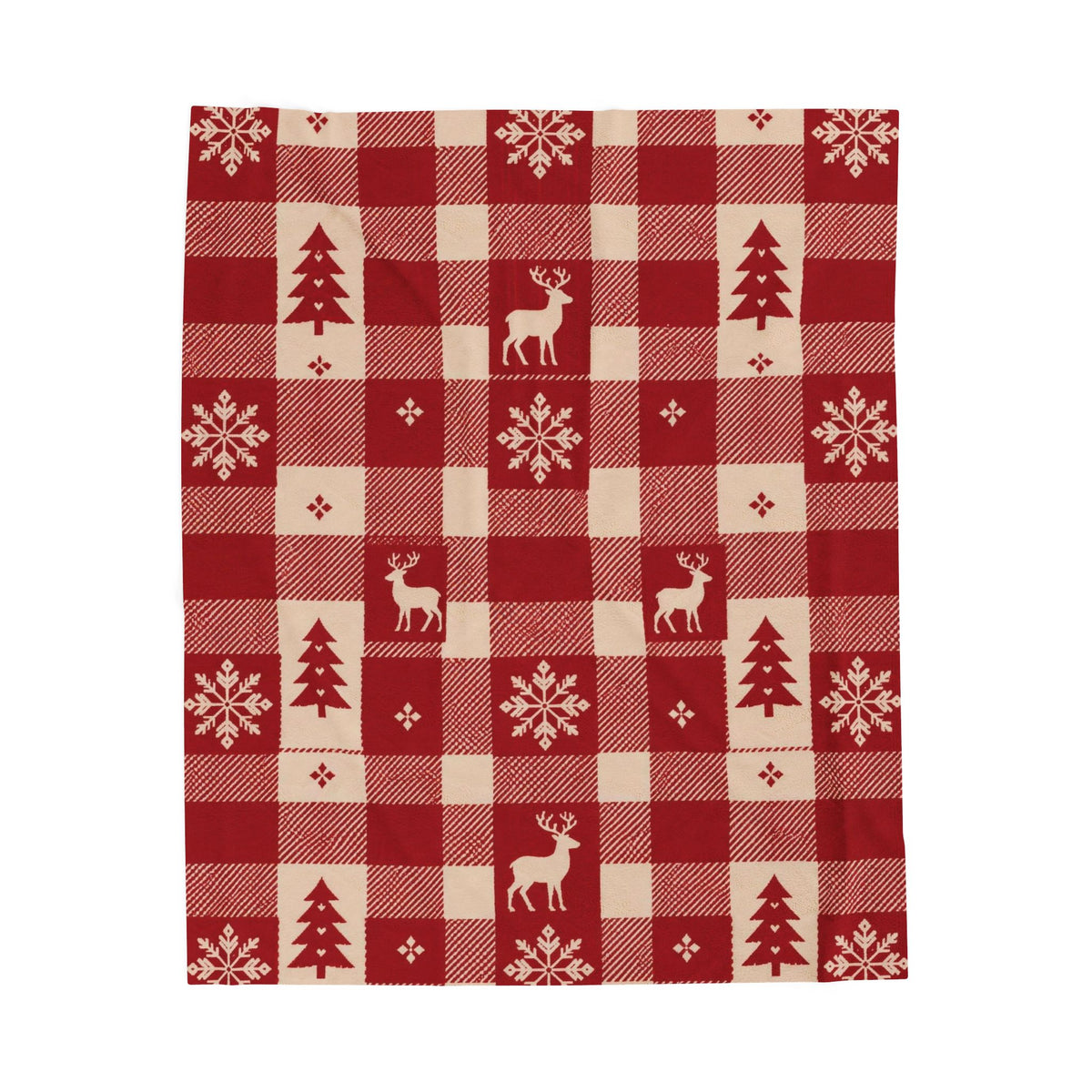 Nordic Christmas Plaid Plush Blanket - Red Buffalo Check Reindeer Throw