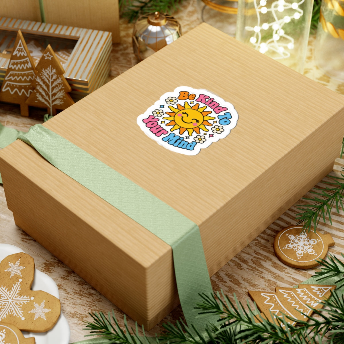 Be Kind To Your Mind Sticker - Retro Smiling Sun Mental Health Decal