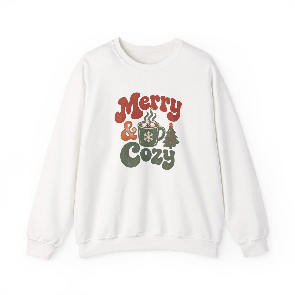 Merry & Cozy Christmas Sweatshirt - Retro Hot Cocoa Holiday Crewneck
