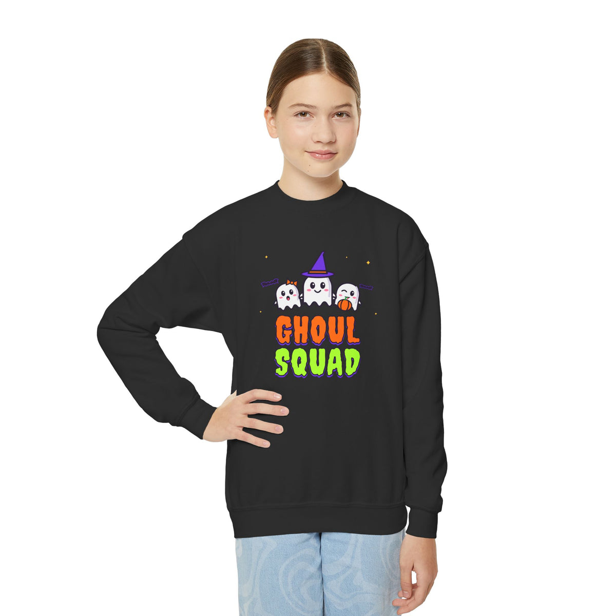 Ghoul Squad Kids Halloween Sweatshirt | Cute Ghost Youth Crewneck | Matching Family Halloween