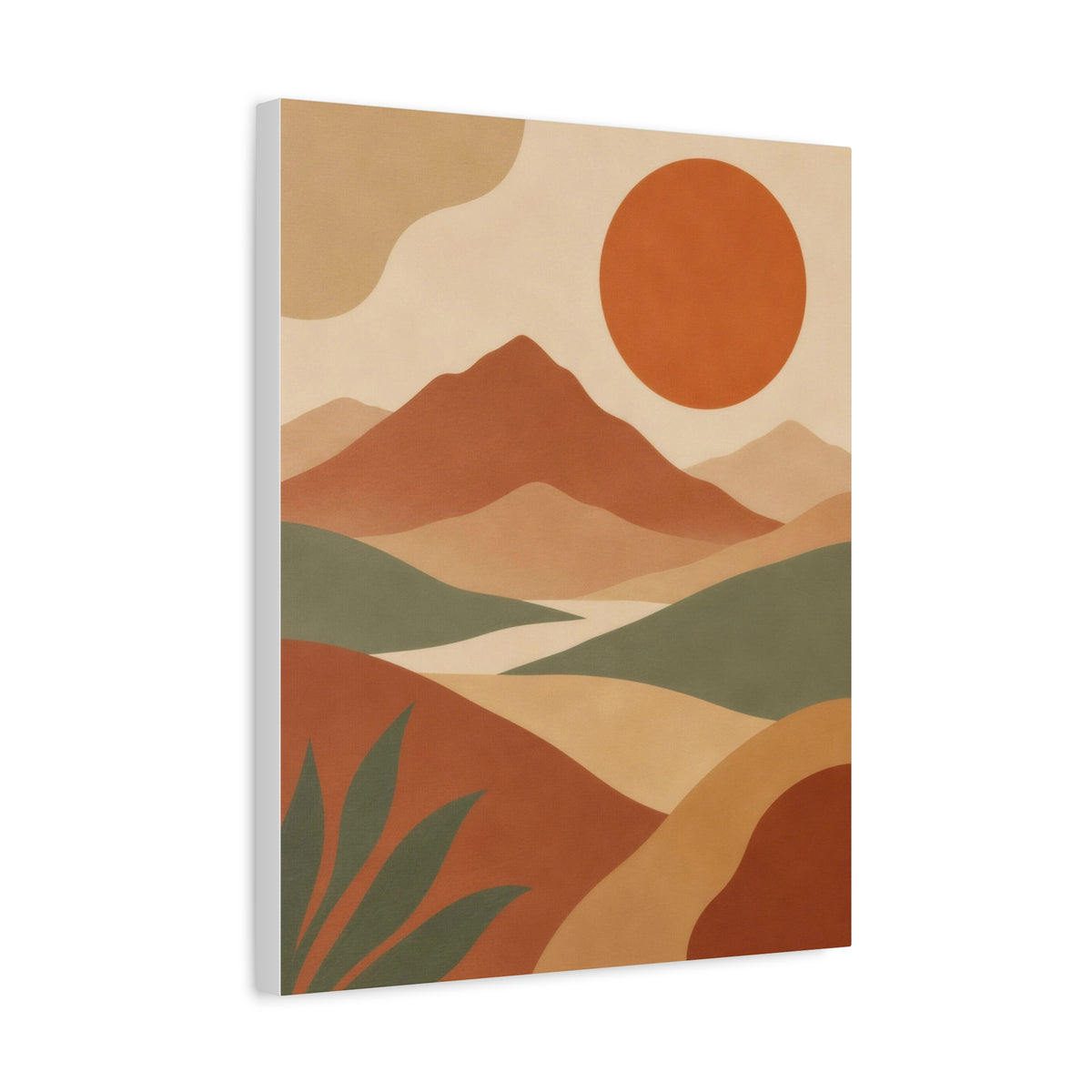 Boho Mountain Sun Canvas Wall Art - Mid-Century Terracotta Landscape Print
