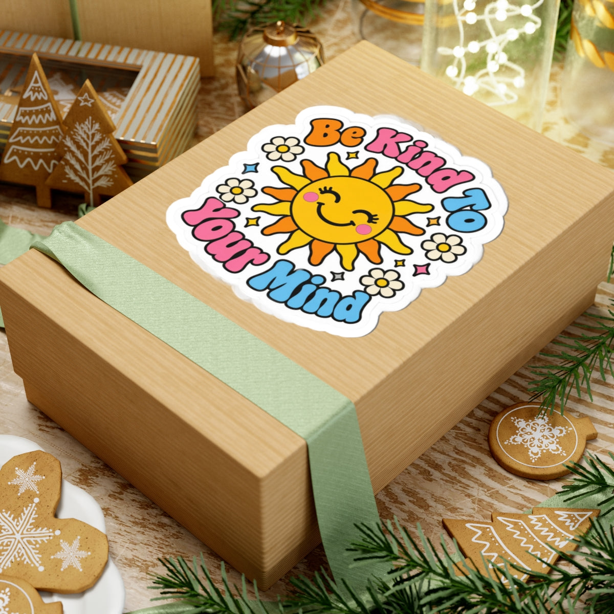 Be Kind To Your Mind Sticker - Retro Smiling Sun Mental Health Decal