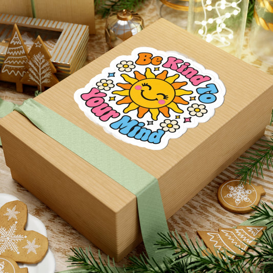Be Kind To Your Mind Sticker - Retro Smiling Sun Mental Health Decal
