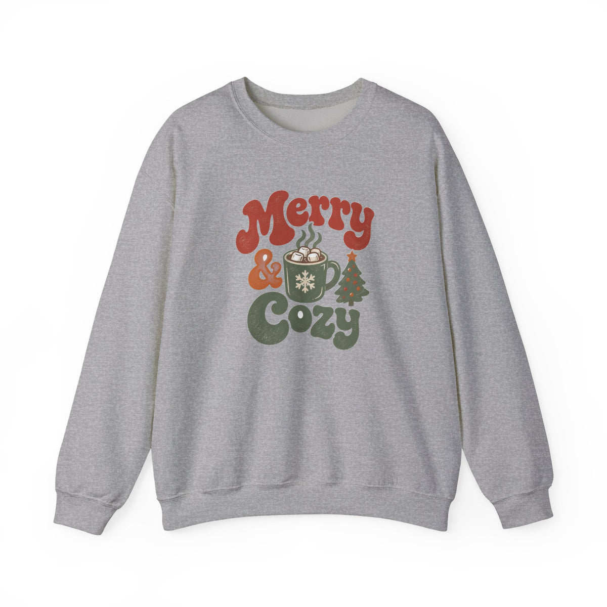 Merry & Cozy Christmas Sweatshirt - Retro Hot Cocoa Holiday Crewneck