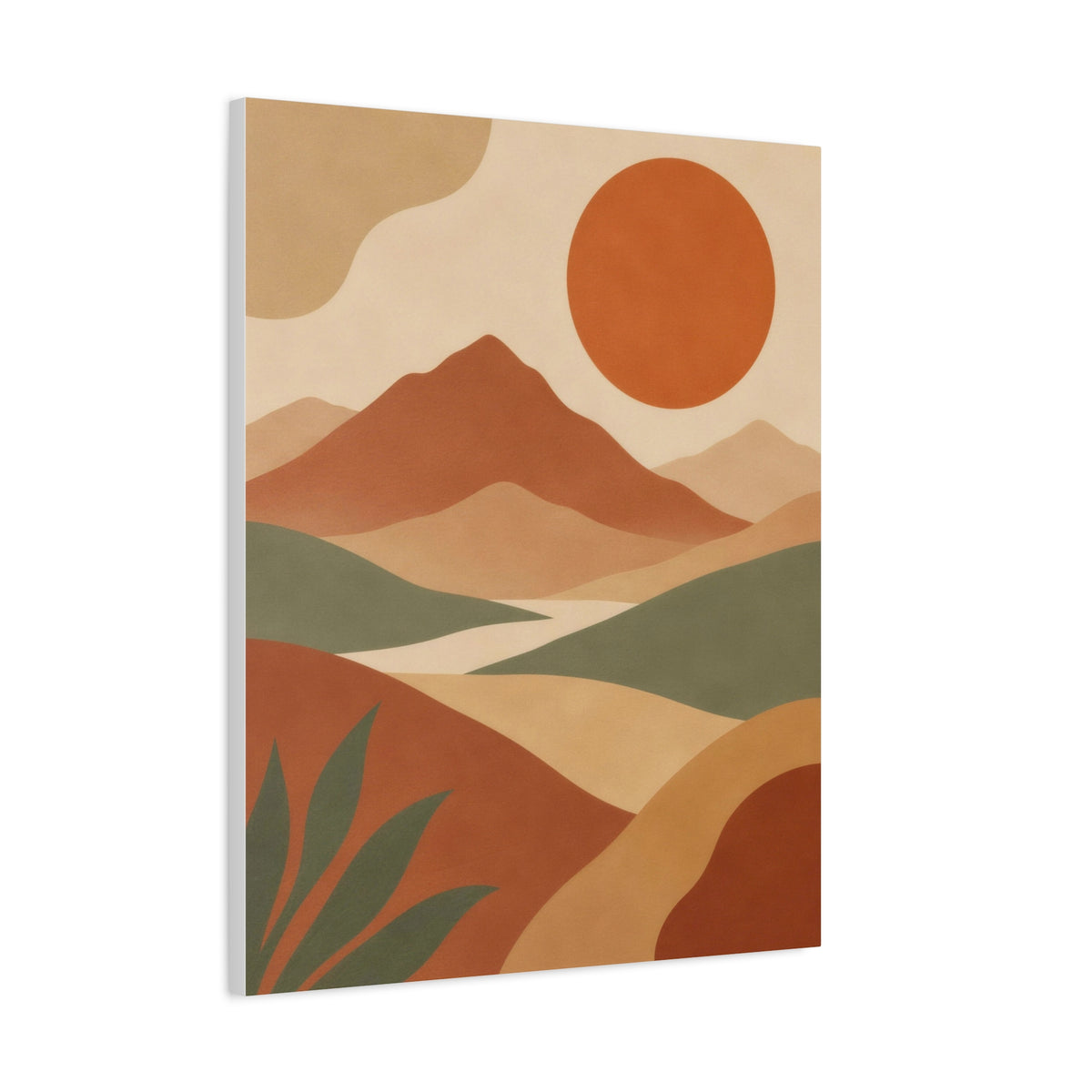 Boho Mountain Sun Canvas Wall Art - Mid-Century Terracotta Landscape Print