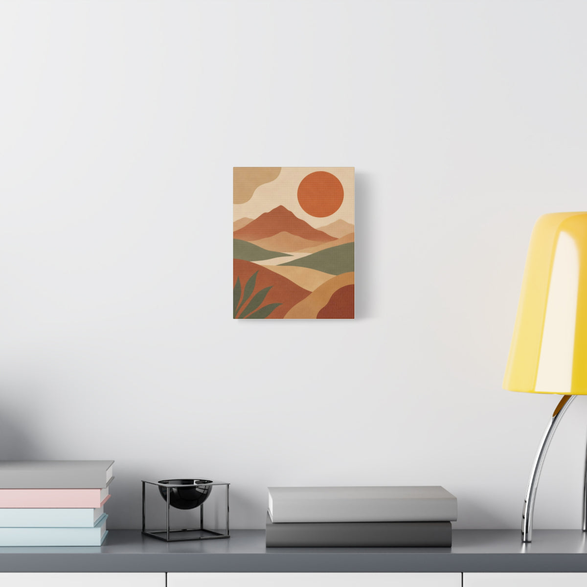 Boho Mountain Sun Canvas Wall Art - Mid-Century Terracotta Landscape Print