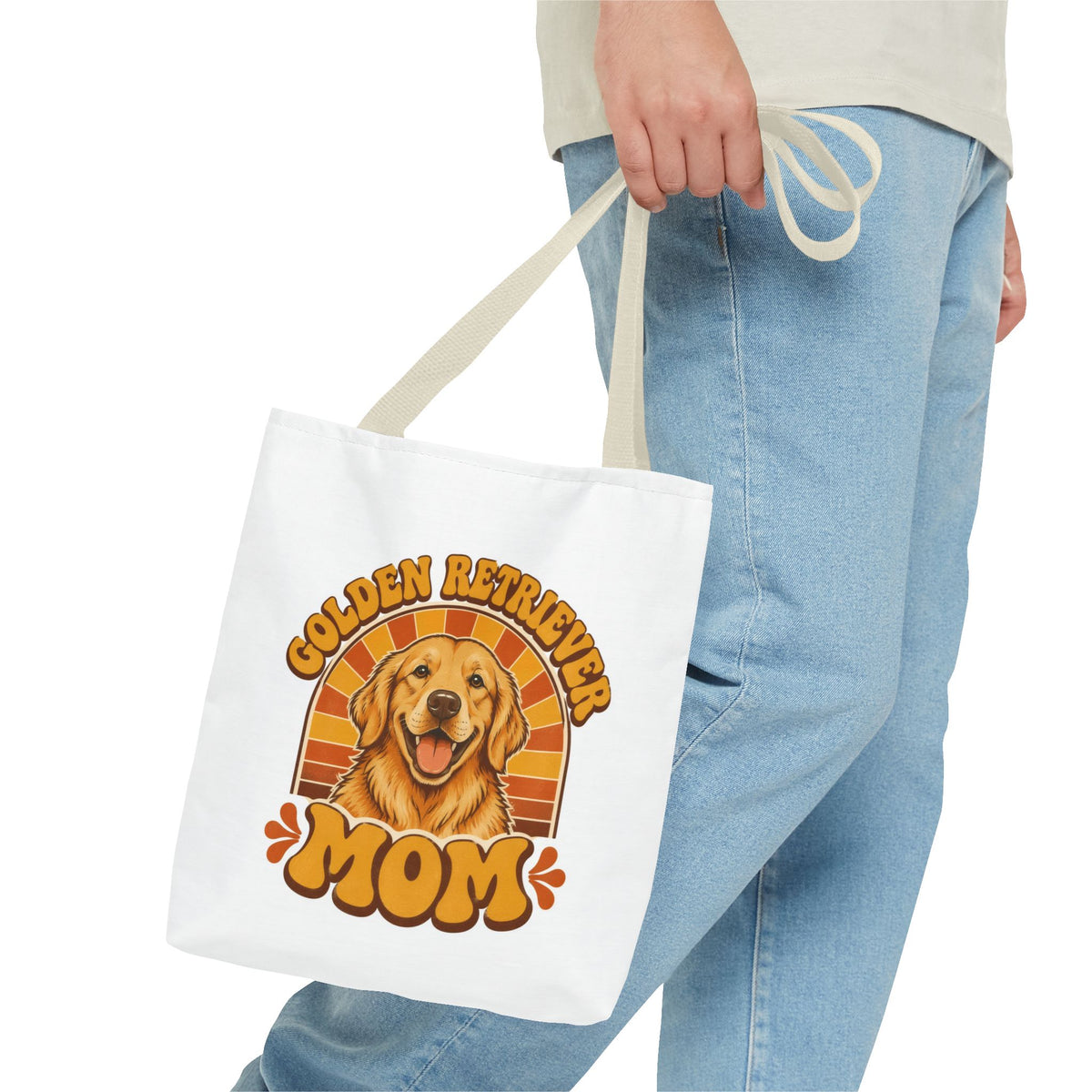 Golden Retriever Mom Tote Bag - Retro Sunset Dog Mom Bag