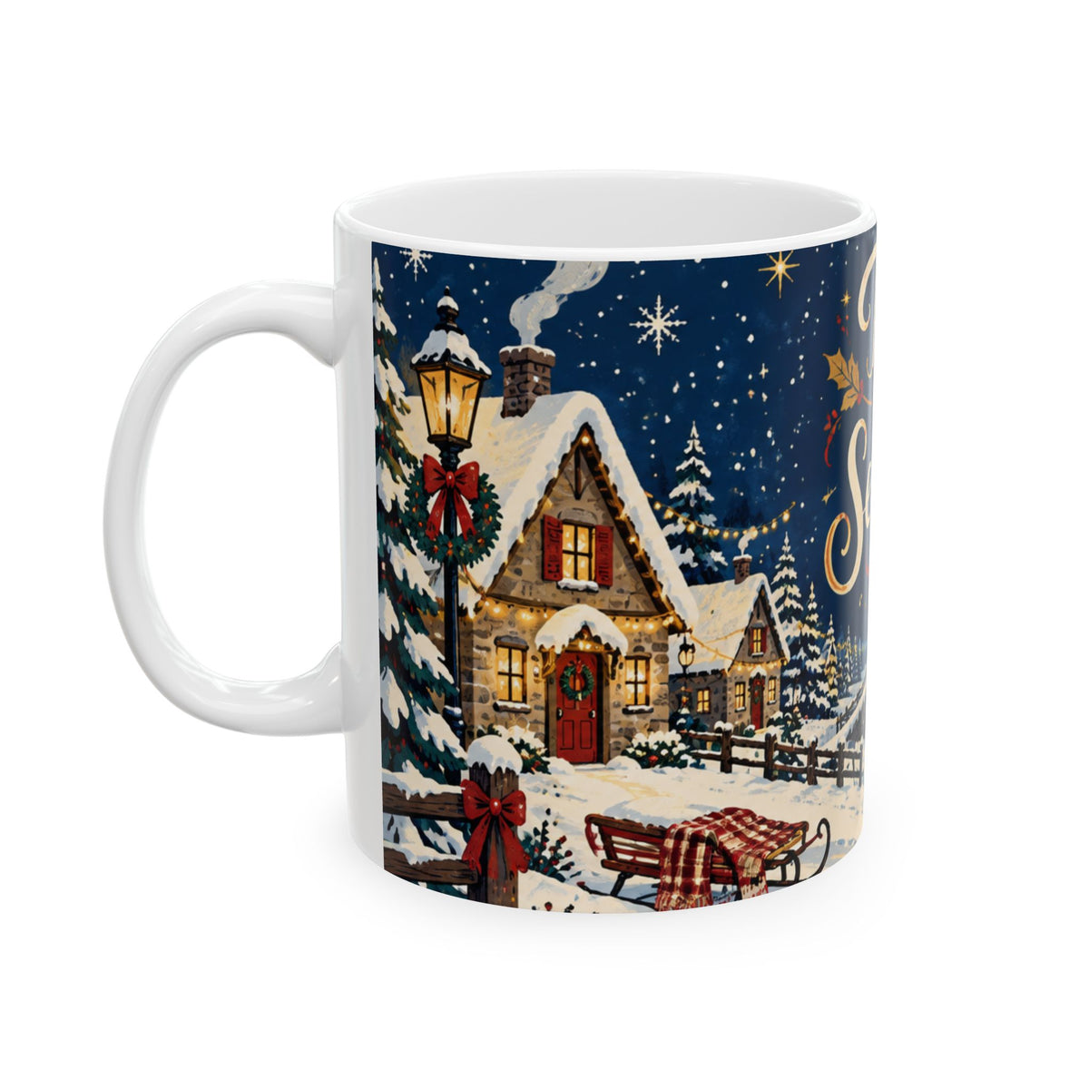 Tis the Season Christmas Mug - Snowy Winter Village 11oz Coffee Mug