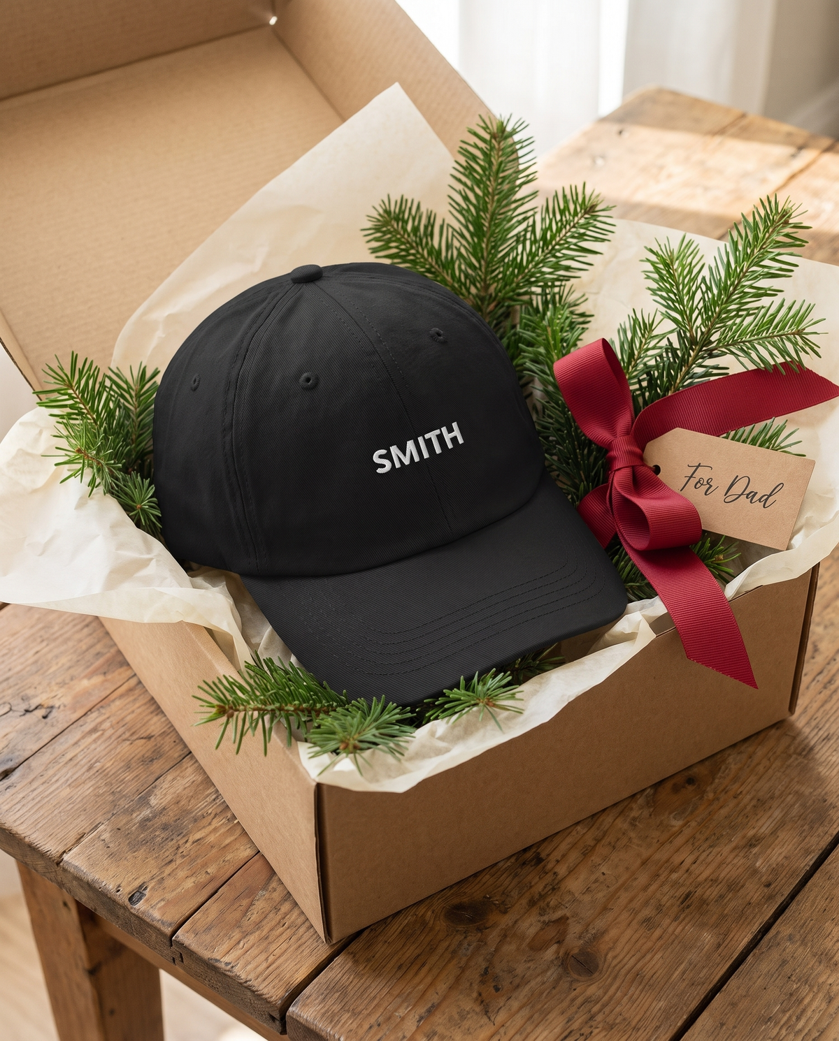 Embroidered dad hat in a gift box